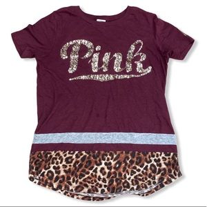 Pink hi low leopard print shirt